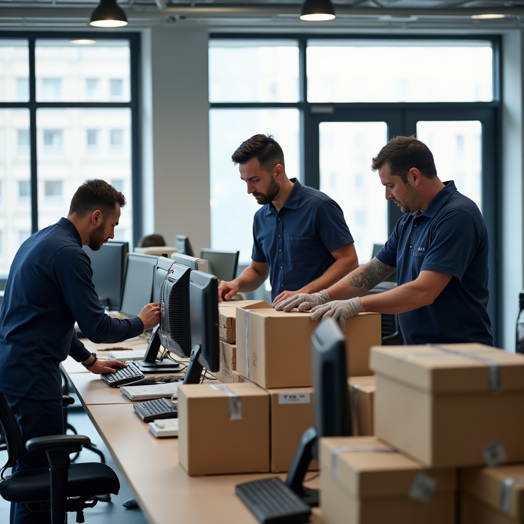 Office relocation with equipment being carefully moved